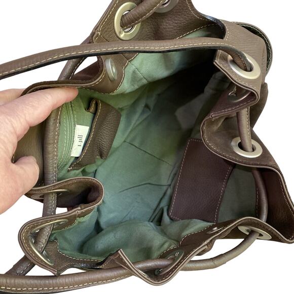Vintage J Jill Brown Leather & Suede Boho Purse Grommet Cinch Boho Hobo Bag - Picture 8 of 8